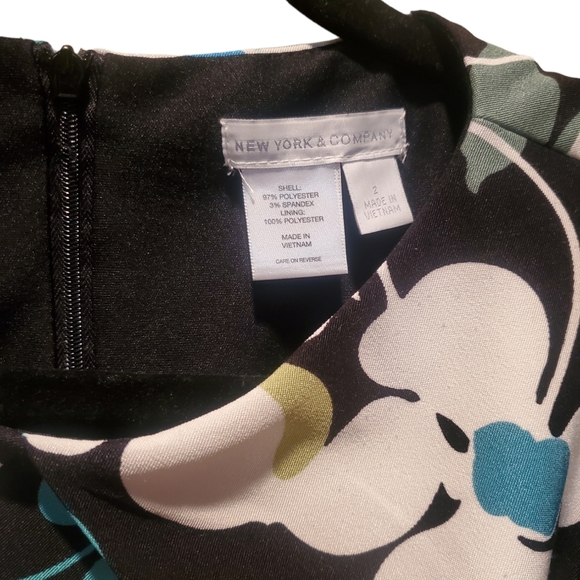 New York& Co Sleeveless Shift Dress Aqua/Gray/Cream Floral Size 2 - Picture 2 of 4